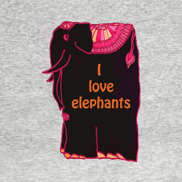 Fanciful black elephant wearing colorful blanket - for those who say I Love Elephants. by Fantasyart123